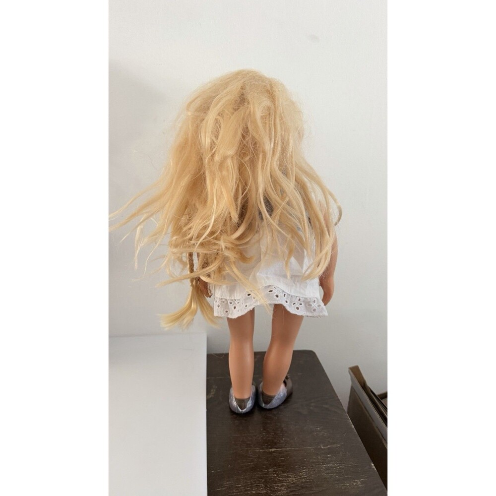 Our Generation Phoebe Hair Grow Doll 18” Blonde Hair Blue Eyes Denim Vest Dress - Picture 3 of 13